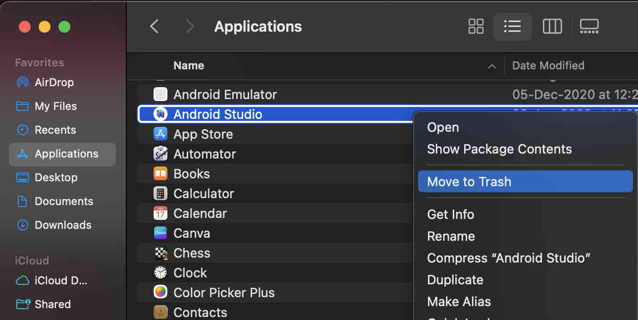 Remove Android Studio App from Mac